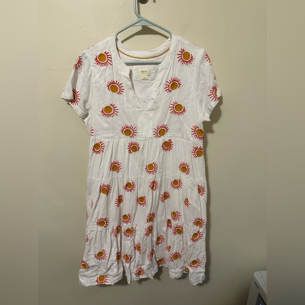 Anthropologie Maeve White Dress with Red and Yellow Embroidery